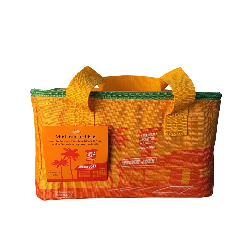Trader Joe's Mini Insulated Tote Bag Orange Summer Fun Cooler NWT 1.5 Gal